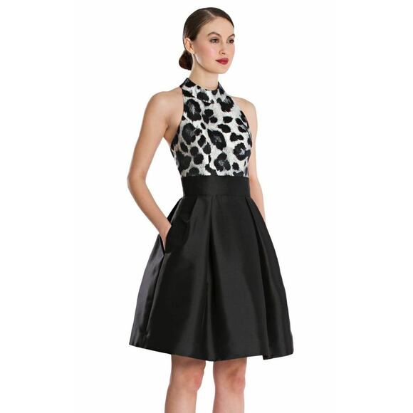 Theia Dress Womens Size 0 Halter Top Open Back Zipper Formal Cocktail Black Line - Picture 1 of 8